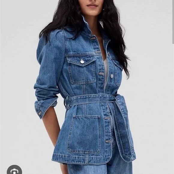 Puff Sleeve Denim Gap Outlet Jean Jacket Gap Factory Belted Puff